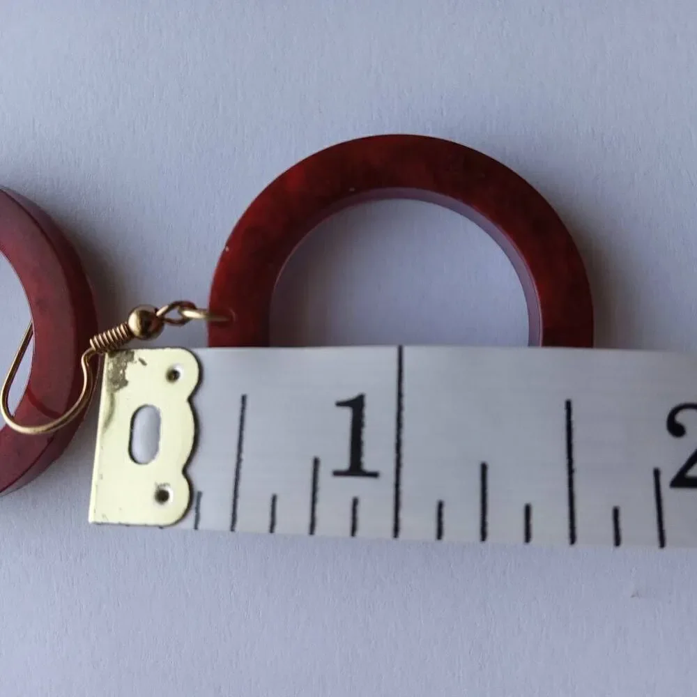 5/$50 Red resin circle earrings - Picture 3 of 4